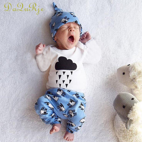 Clouds Raindrop Outfit Set Rompers + Trousers + Beanie