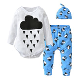 Clouds Raindrop Outfit Set Rompers + Trousers + Beanie