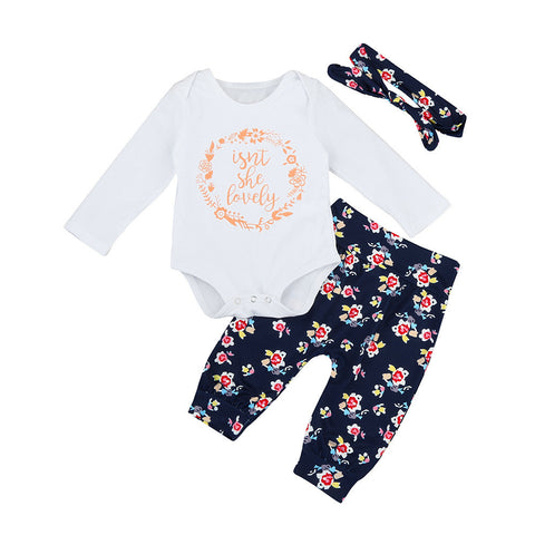 ISN'T SHE LOVELY Outfit Set Romper + Floral Pants + Headband