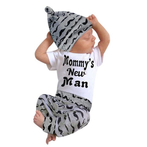 MOMMY'S NEW MAN Outfit Set Tops + Pants + Hat