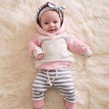 3-pc Pink Winter Outfit Set Hoodie Tops + Pants + Headband