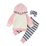3-pc Pink Winter Outfit Set Hoodie Tops + Pants + Headband